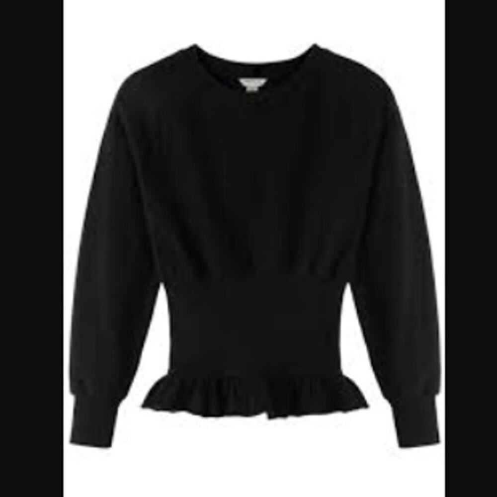 Habitual Girls 14 blouse top long sleeve cinched waist black scoop neck cotton